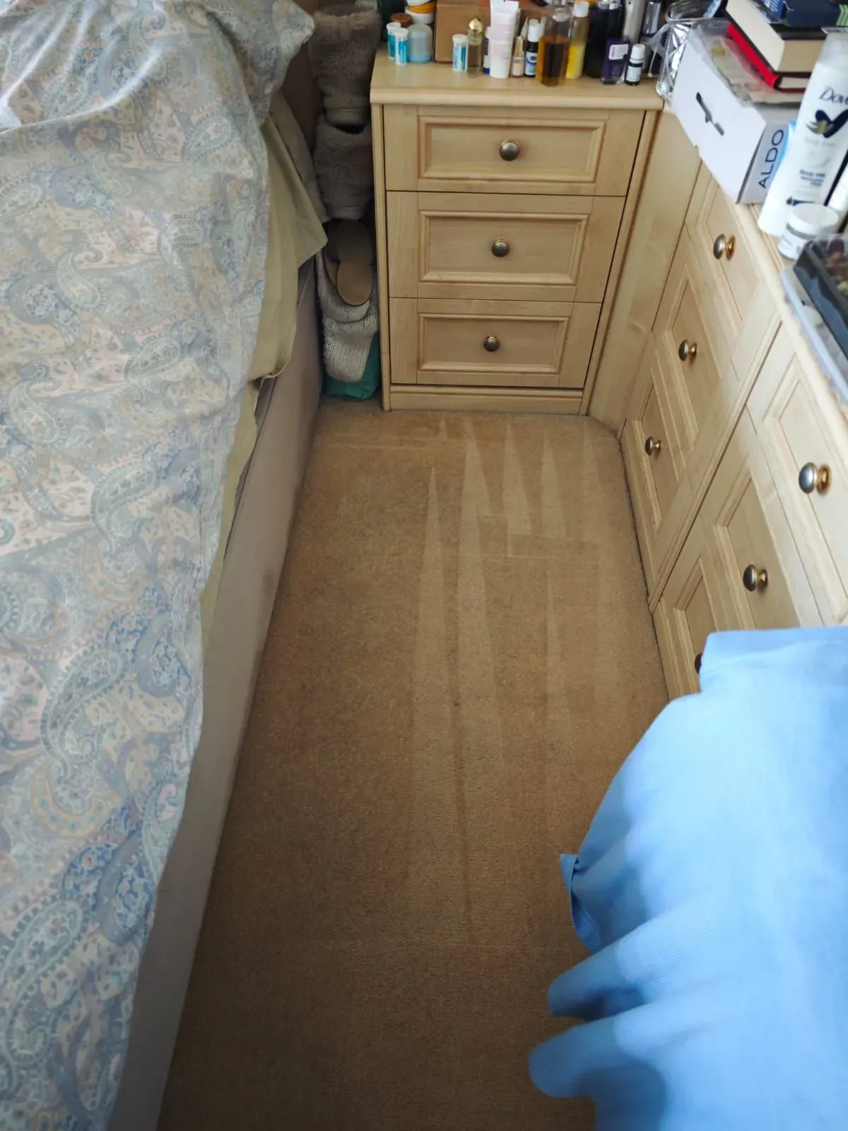 After: bedroom carpet, years of soiling lifted in a single visit