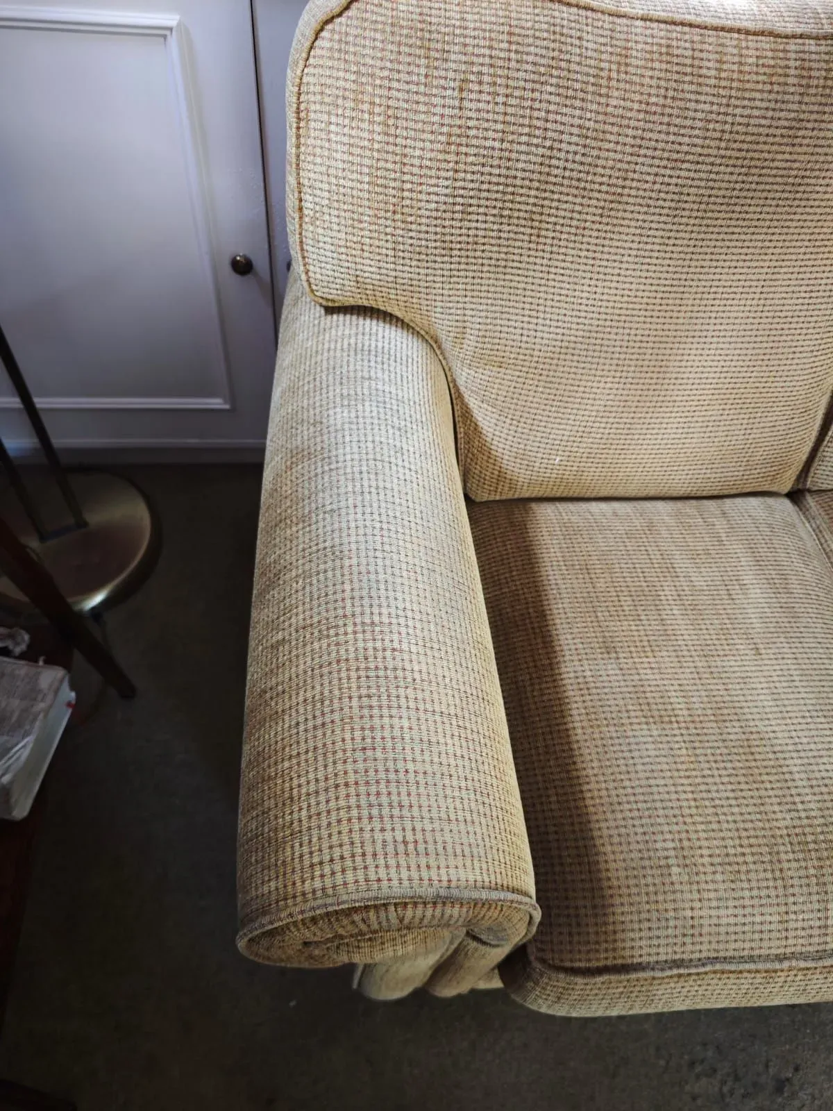 After: sofa arm, grime and body oils gently extracted from textured weave
